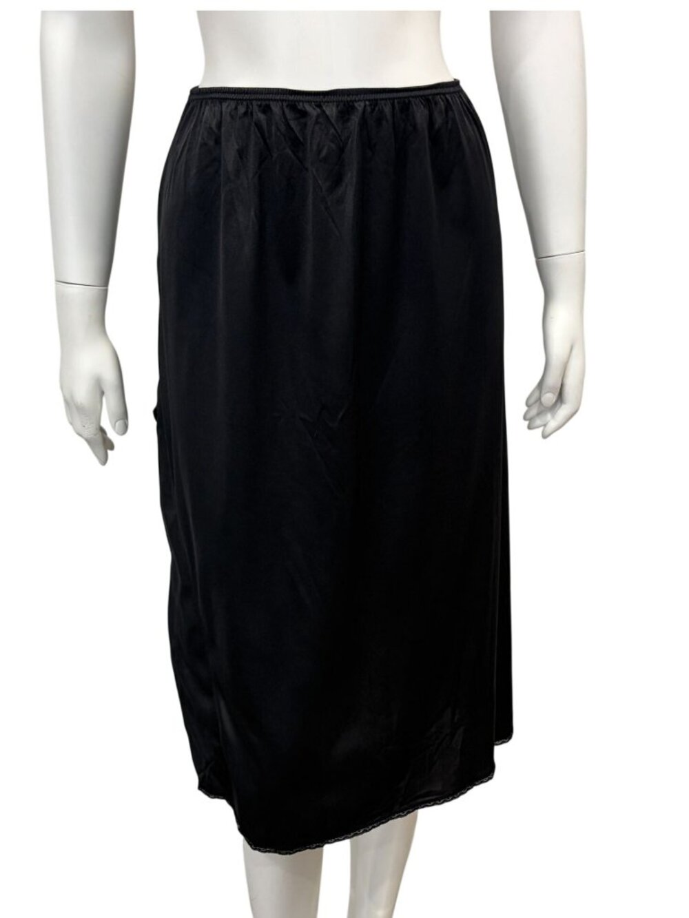 Vintage Vassarette Black Nylon Half Slip with Side Slit Size M Made in USA